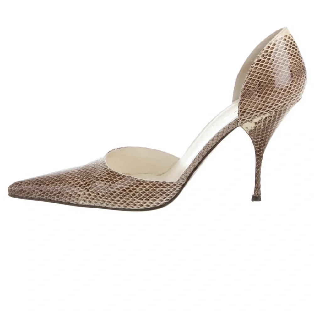 Authentic Prada Snakeskin Pointed Toe Pumps, Size 9.5 / IT 39.5 - Picture 3 of 12